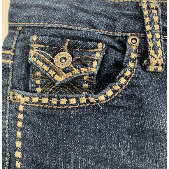 Salt Works Crop Jeans Womens 4 Mid Rise Embroidered Dark Wash Denim Flap Pockets - Picture 3 of 11